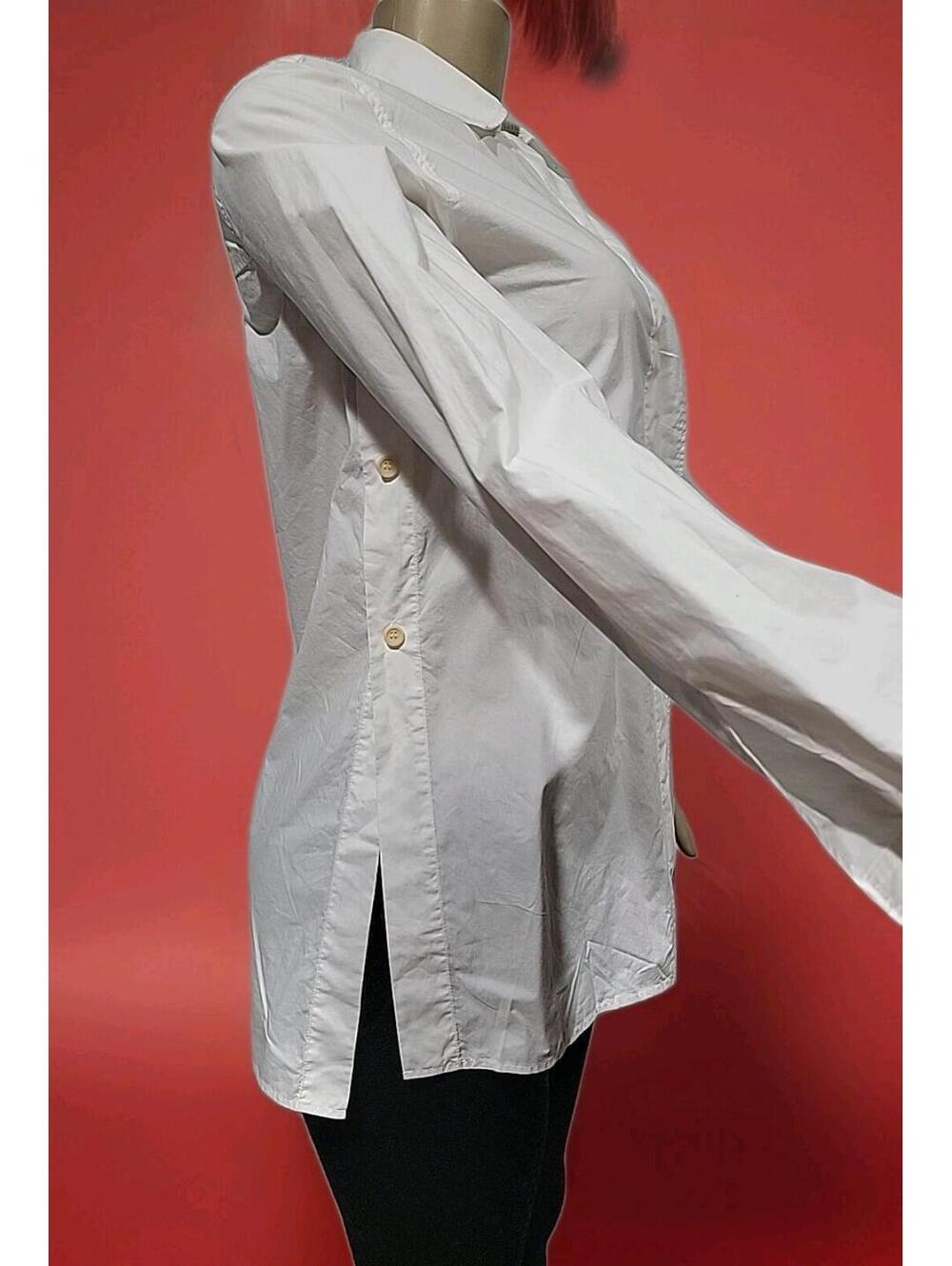 COS Anthropologie White Tunic Size 4 Side Buttons Blouse High-Low Long Sleeve #C